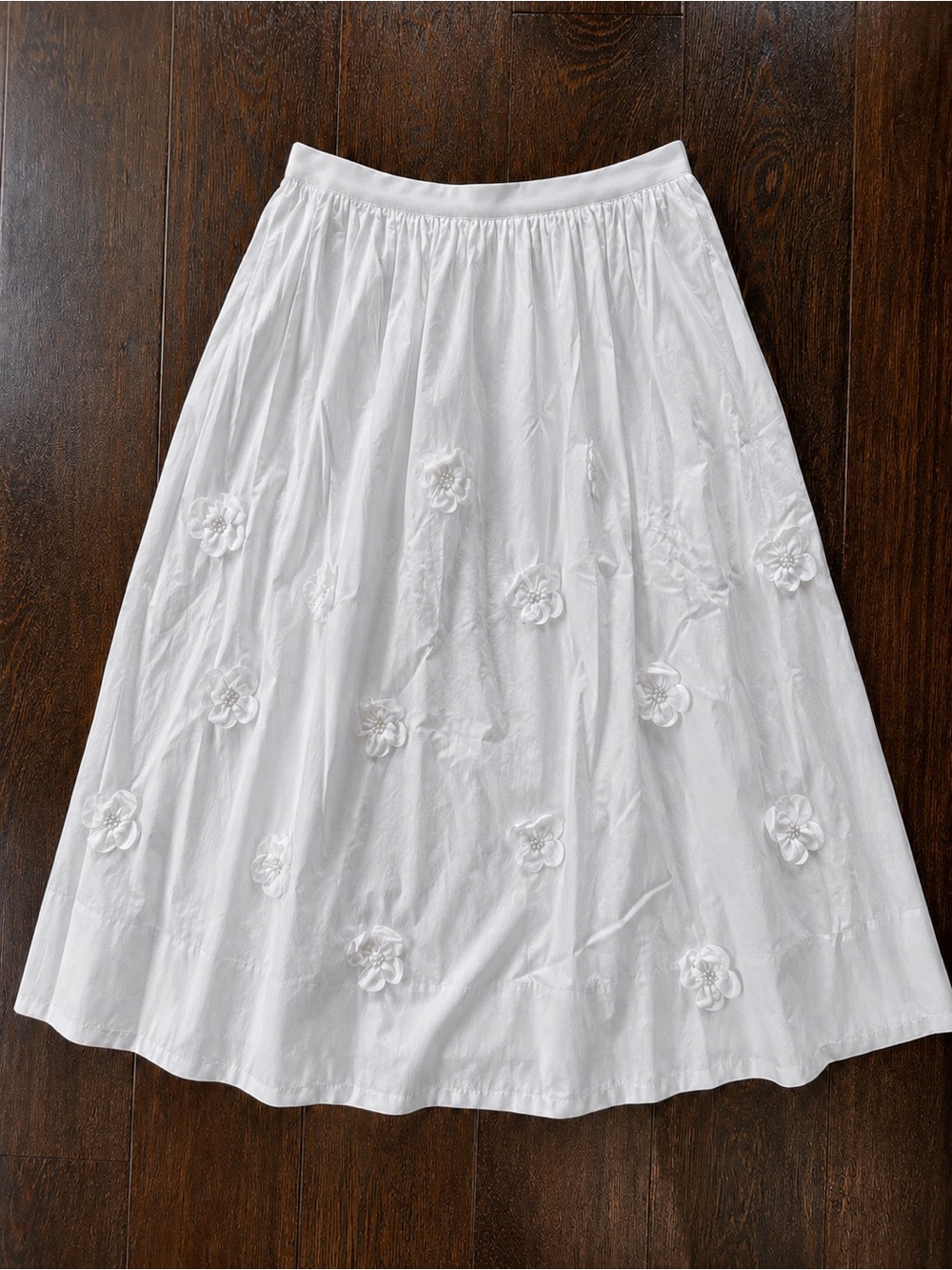 English Factory White Floral Appliqué Midi Skirt Sz L